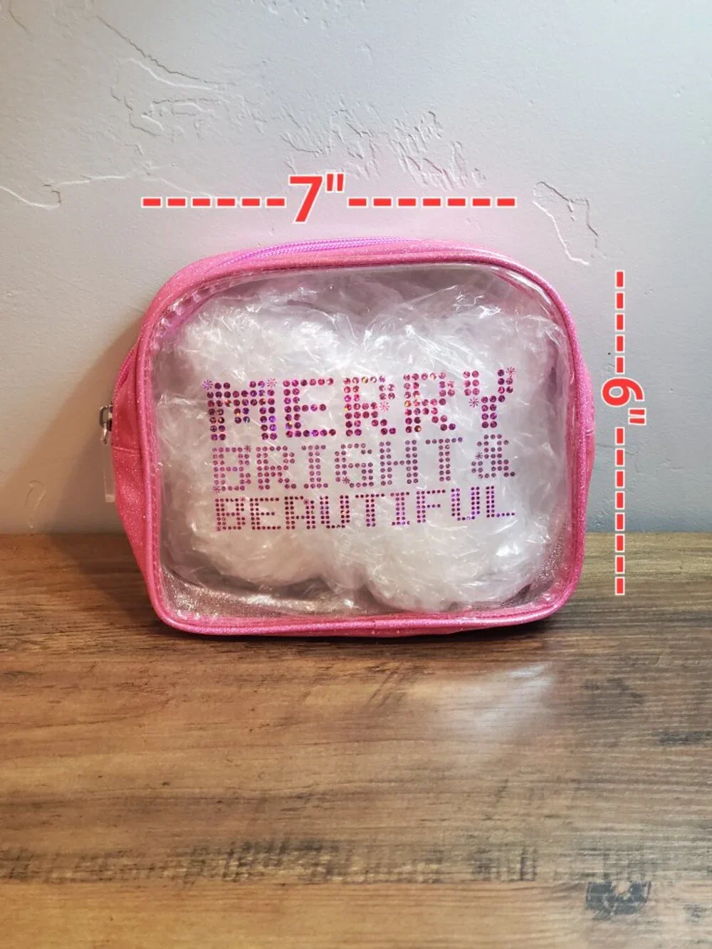 Bath & Body Works Merry Bright Beautiful Pink Glitter Cosmetic/Makeup Bag